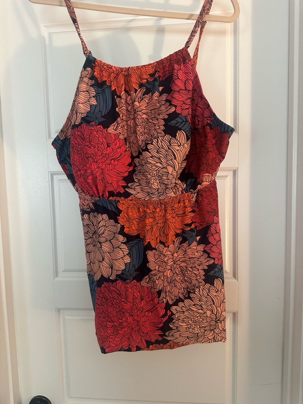 Floral High-Neck Women's Swim Tankini Top - Red & Orange Floral